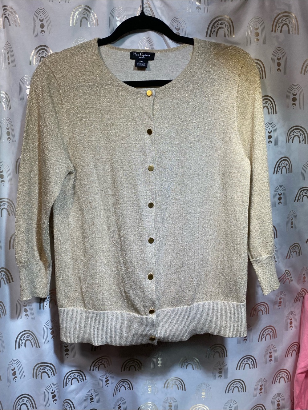Nue Options Cream Metallic Button-Front Knit Top